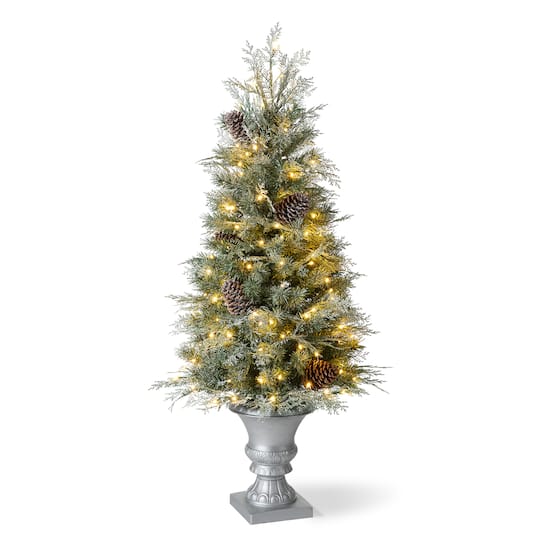 4Ft Pre-Lit Pine Artificial Christmas Porch Tree, Warm White LED Lights By Glitzhome in Green | 4 ft | Michaels®